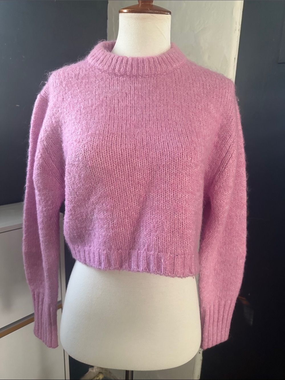 Zara Peony Soft Pink Knit Crewneck Sweater - small
